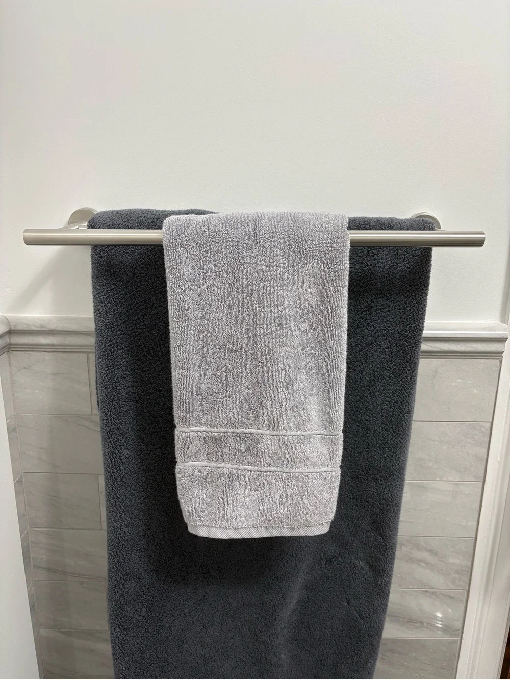 Brushed Stainless Steel Double Towel Bar with matching single Towel Bar